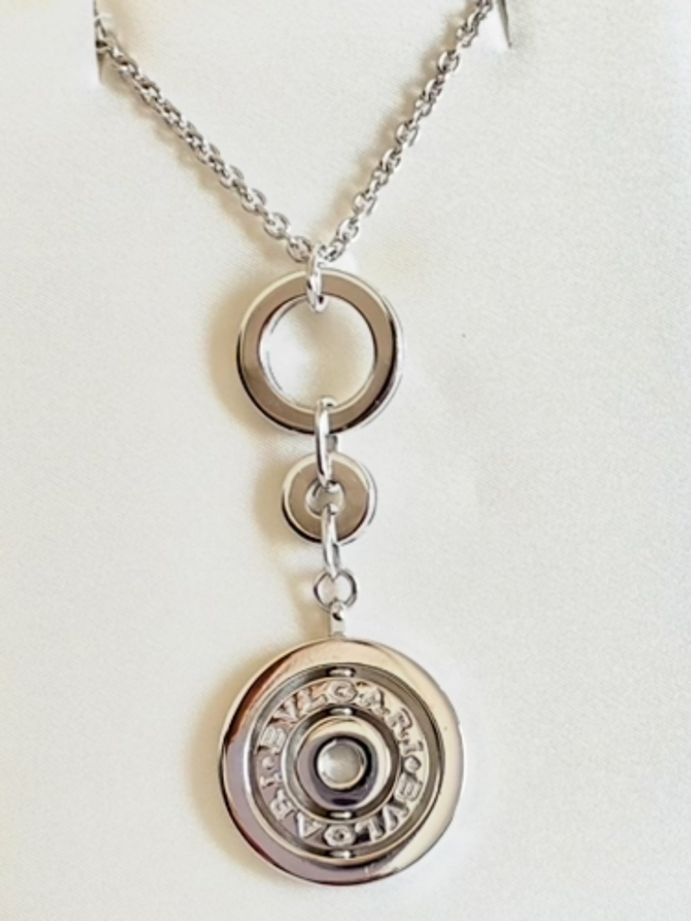 Bulgari/Bvlgari 18K White Gold Astrale Cerchi Circle Drop Pendant Necklace